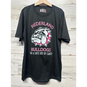 A4 Graphic Tee Boys Youth Medium Black Nederland Bulldogs Cancer Awareness EUC‎